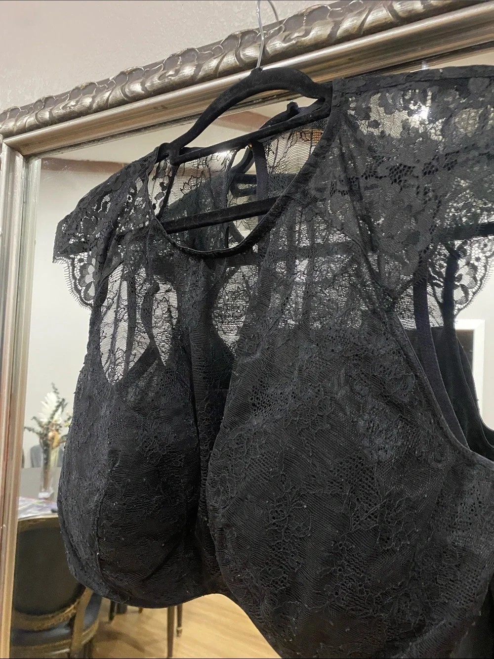 Cacique Black Lace High-Neck Bralette with Scalloped Trim